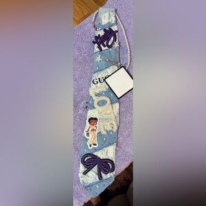 GG inspired Denim Patch with Pearl 'LOVE' and Cartoon Design hand made